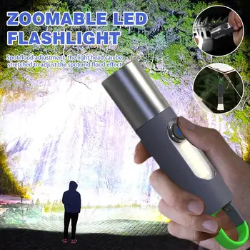 USB Įkraunamas Žibintuvėlis Aukštus Liumenų Zoomable LED Žibintuvėlis Su COB Šoninis apšvietimas 4Modes Prožektorius Žibintuvėlis, Lauko Kempingas